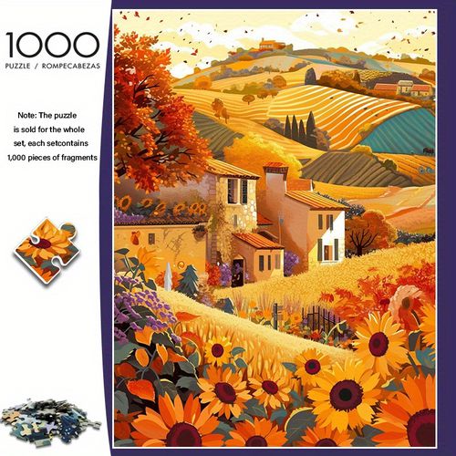 TEMU 1000 pièces Puzzle pour Adultes - Paysage d'Automne avec Tournesols et Maison en , 70x50cm/27.56x19. Carton Épais et de Qualité Supérieure