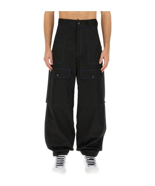 Contrasting-Stitch Logo-Patch Cargo Trousers