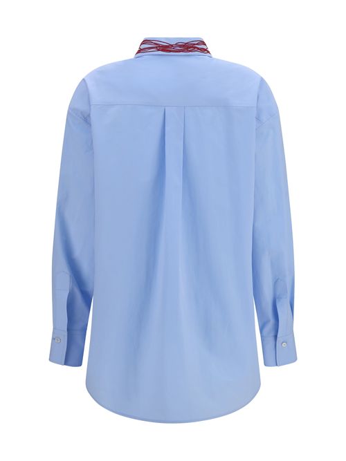 Bead-Embellished Poplin Shirt — Blue