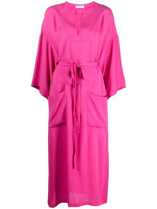 Belted long-sleeved midi dress - Pink