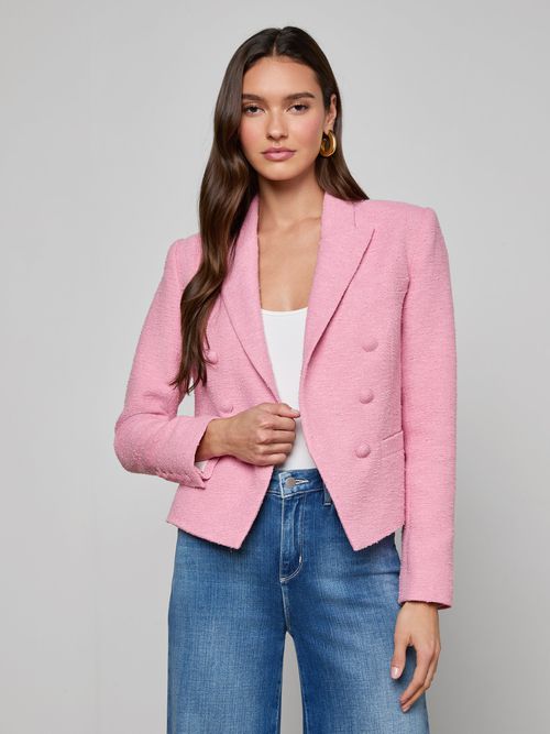 Brooke Tweed Blazer In Fondant Pink/pink Multi Romantic Rose