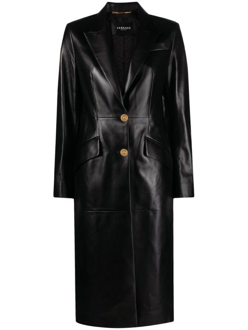 Leather single-breasted coat - Black