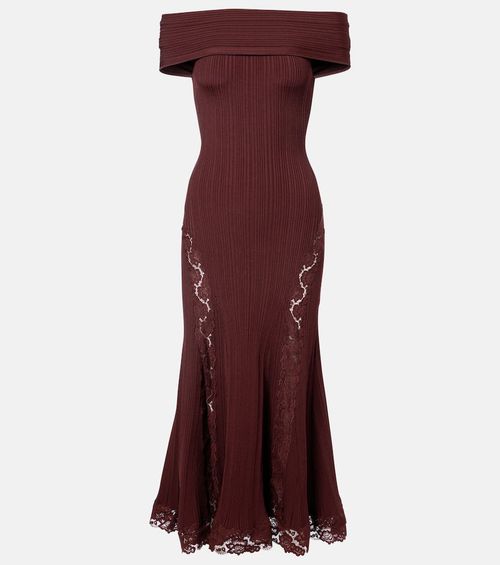 Lace-trimmed off-shoulder midi dress