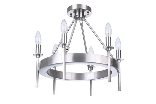 Brushed Polished Nickel Six Light Semi-Flush Mount from the Larrson Collection