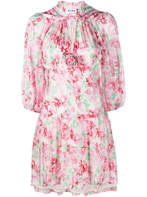 Floral-print pleated mini dress - Pink