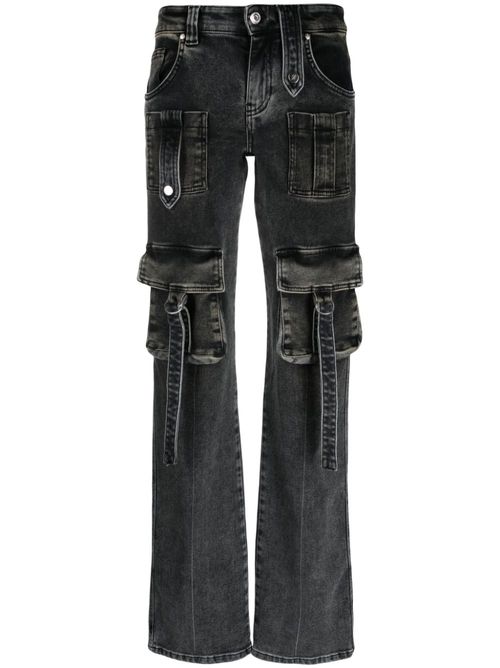 Strap-detail low-rise cargo trousers - Grey