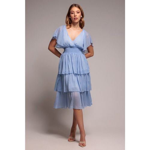 Goddiva Plain Lurex Chiffon Tiered Dress - Light Blue