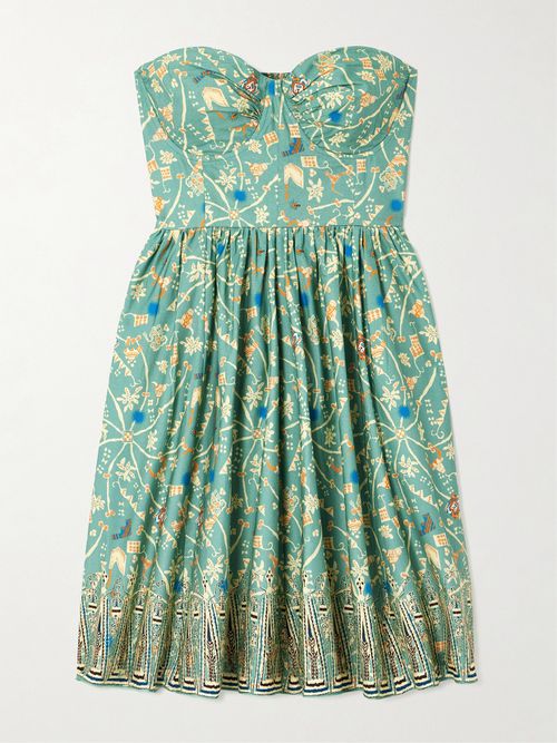 Freda Convertible Printed Cotton-poplin Bustier Mini Dress - Green