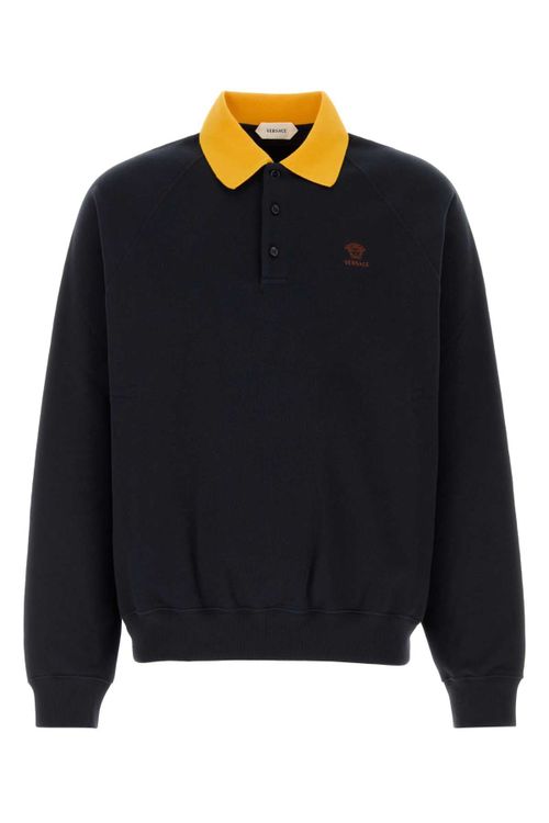 Contrast-Collar Cotton Sweatshirt — Navy