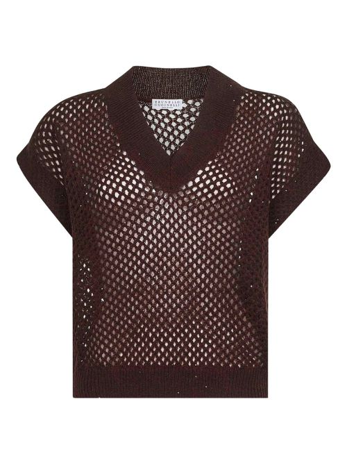 Sequin-embellished T-shirt - Brown