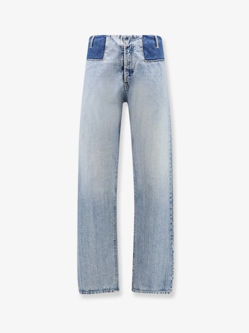 Patchwork-Effect Cotton Jeans — Blue