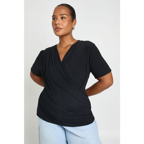 Boohoo Womens Plus Double Layer Slinky Super Cowl Neck Short Sleeve Ruched Top - Black