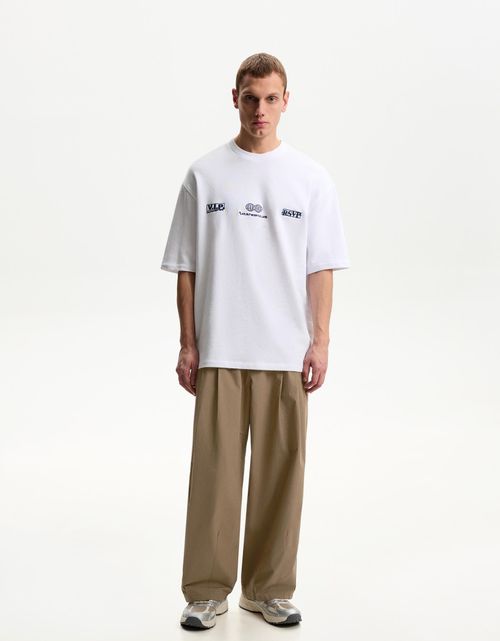 Bershka Super Baggy Poplin Pants Men 29 Khaki