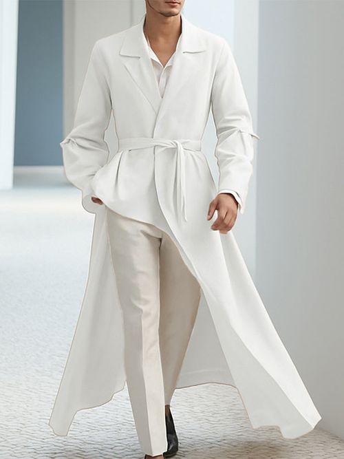 Men's Solid Irregular Hem Coat SKUL26083 - White / S