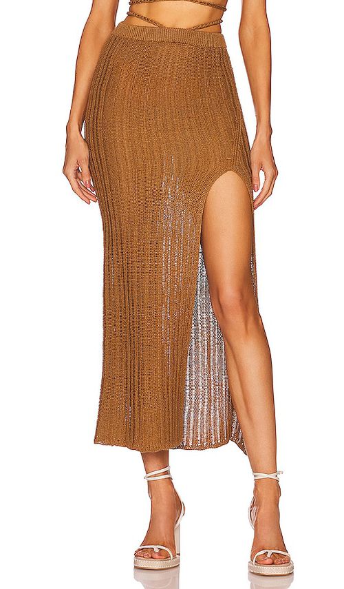 Michael Costello x REVOLVE Sylvan Maxi Skirt in Tan.  XL. Also in L, M, S