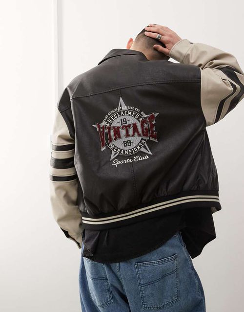 Reclaimed Vintage varsity bomber jacket in mono-Multi
