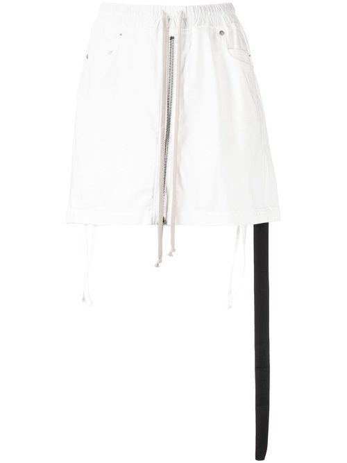Drawstring denim mini skirt - White