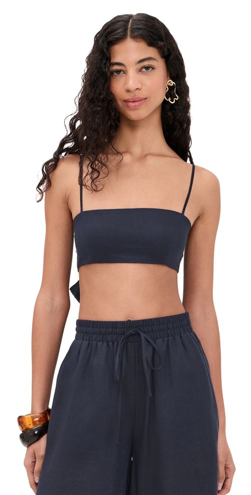 Solid Linen Tie Back Top Midnight