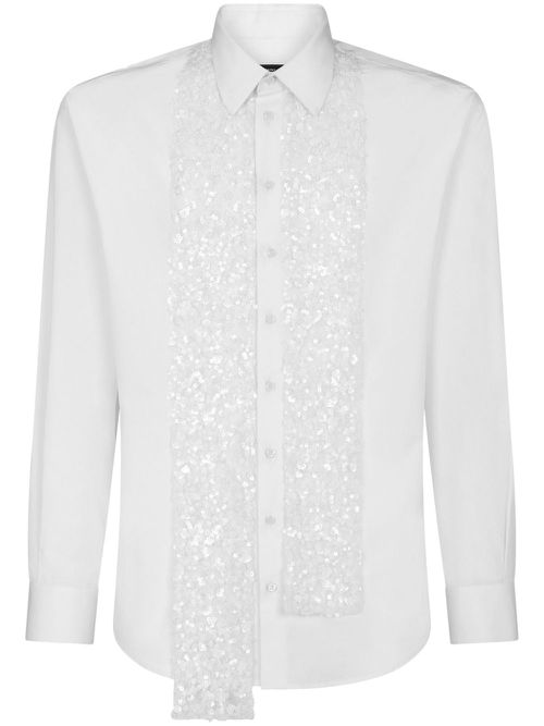 Sequinned draped-detail shirt - White