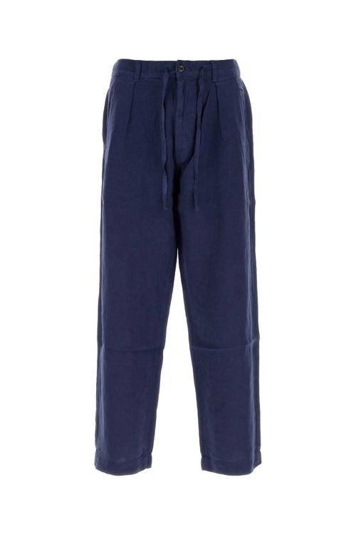 Pleated Linen Trousers — Navy