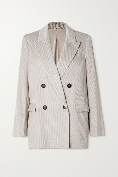 Double-breasted Linen, Cotton And Lyocell-blend Corduroy Blazer - White - IT36