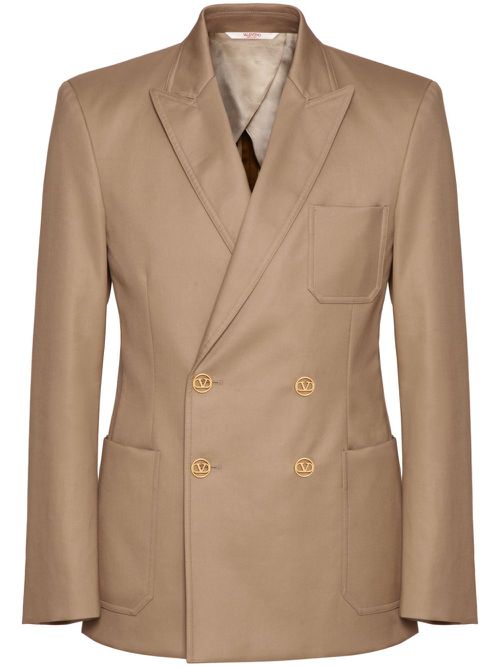 Double-breasted cotton blazer - Neutrals