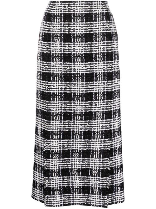 Check-pattern calf-length skirt - Black