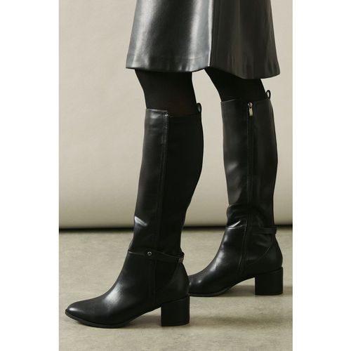 Wallis Womens Wide Fit Hallen Stretch Back Medium Block Heel Knee Boots - Black - 4 Wide Fit UK Shoe