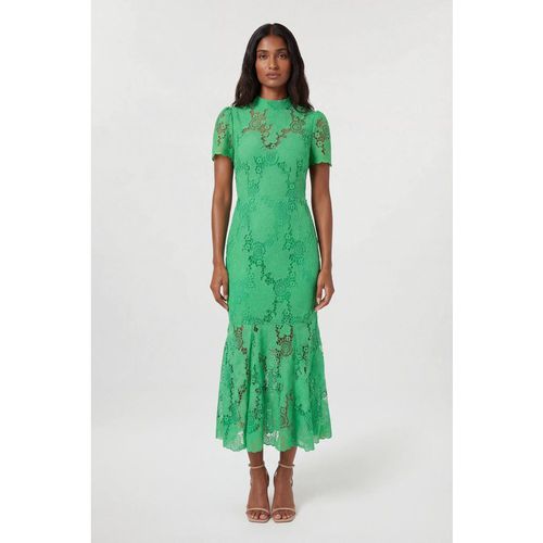Karen Millen Women's Lace High Neck Woven Midi Dress in Bright Green