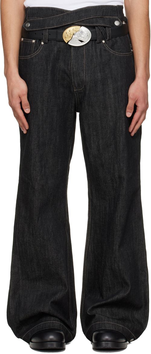 Black Whale Fin Snap-On Flared Jeans
