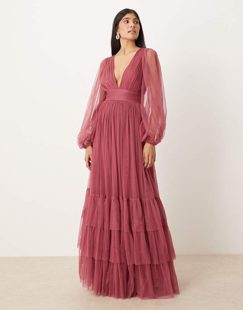 Bridesmaid Madison long sleeve maxi dress in orchid-Pink