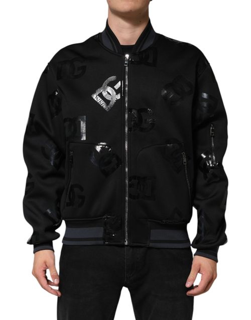 Logo-Embroidered Wool Bomber Jacket — Black