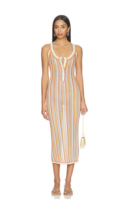 Susana Monaco Stripe Sweater Henley Dress in Orange,Lavender. S. Also in XS, M