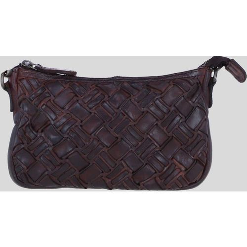 Ashwood Leather Leather Woven Design Compact Crossbody Clutch Bag In Dark Brown