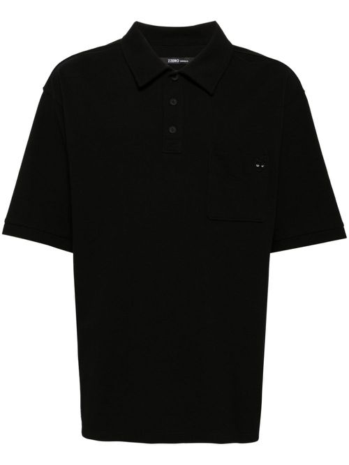 Embroidered-logo piqué polo shirt - Black