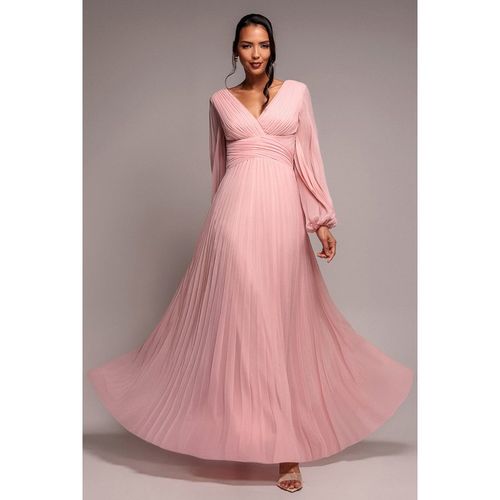 Goddiva Balloon Sleeve Chiffon Maxi Dress - Blush Pink