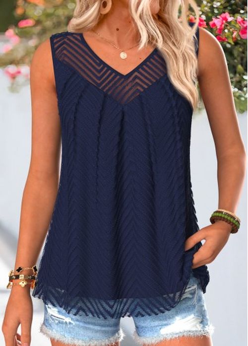 Modlily Navy Double Lined Sleeveless V Neck Tank Top
