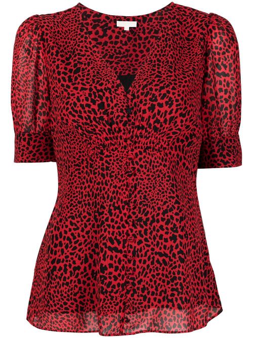 Leopard-print short-sleeve blouse - Red