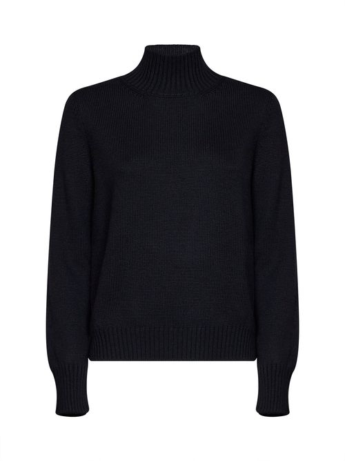 Virgin Wool Mock Neck Sweater — Black