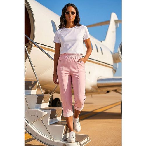 Roman Womens Contrast Detail Cropped Stretch Trousers - Pink
