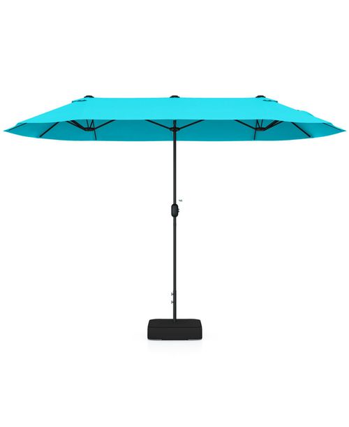 Double Sided Patio Table Umbrella with Crank Handle for Outdoor Shade - Turquoise
