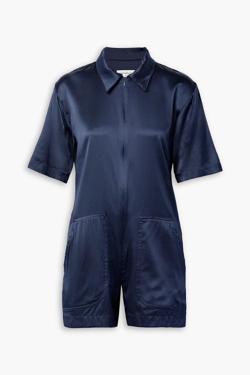 Runaround silk-blend satin playsuit