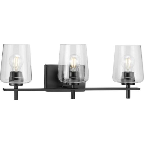 Matte Black Three Light Bath Bracket from the Calais Collection