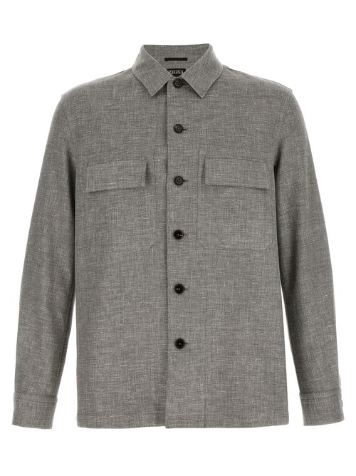 Linen-Wool-Silk Blend Overshirt — Gray