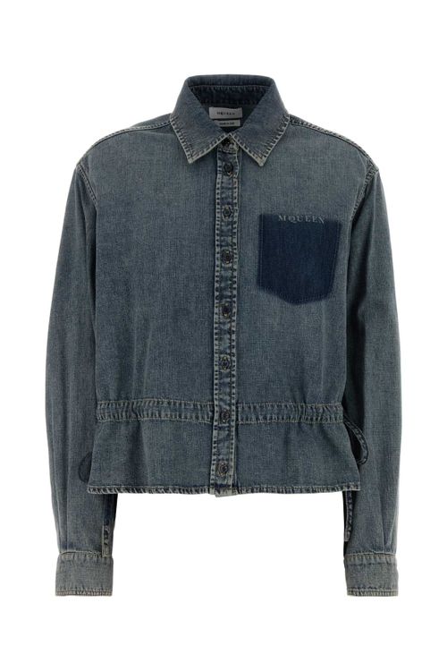 Denim with Contrast Pocket Shirt — Blue