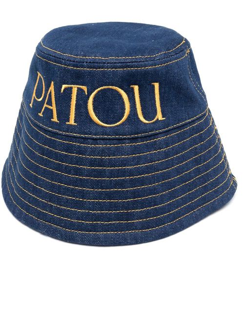 Embroidered-logo denim bucket hat - Blue
