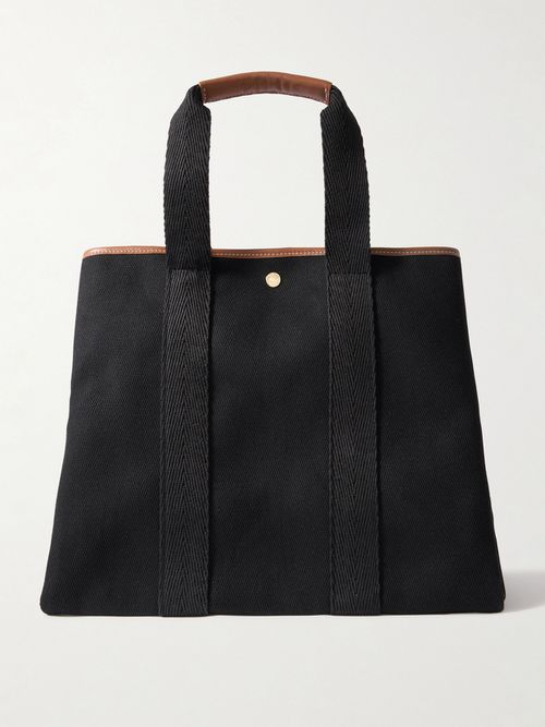 Extra Extra Large Leather- And Webbing-trimmed Herringbone Canvas Tote - Black