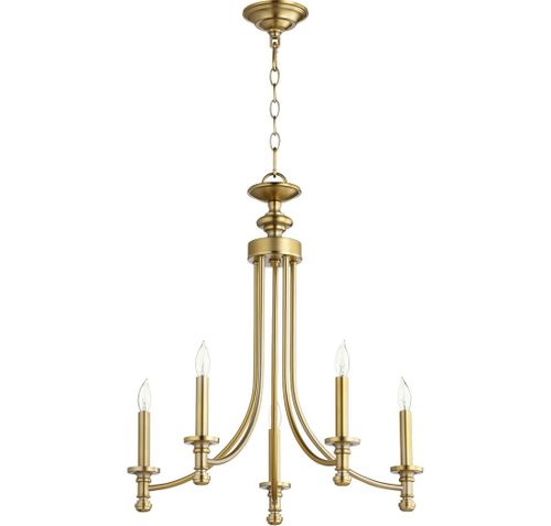 Quorum Rossington 5-Light 25" Transitional Chandelier in Aged Bra
