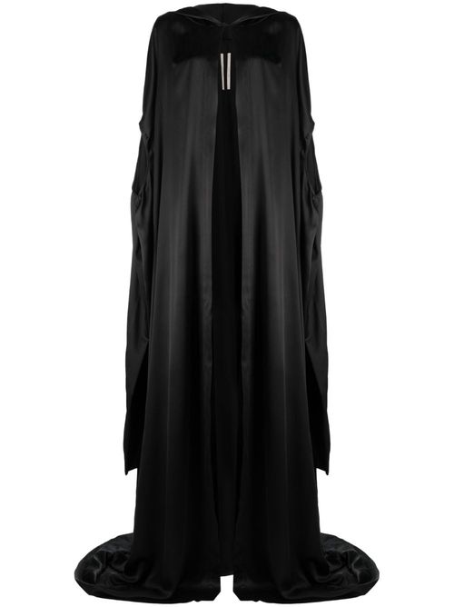 Hooded silk-satin gown - Black