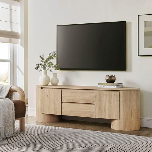 Modway Duval 71" TV stand with Cabinet, Light Oak